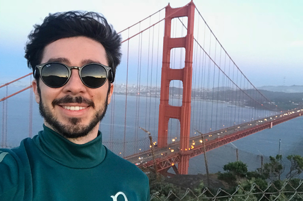 Eder Christian in San Francisco California. In this photo, we can see the Golden Gate Bridge behind