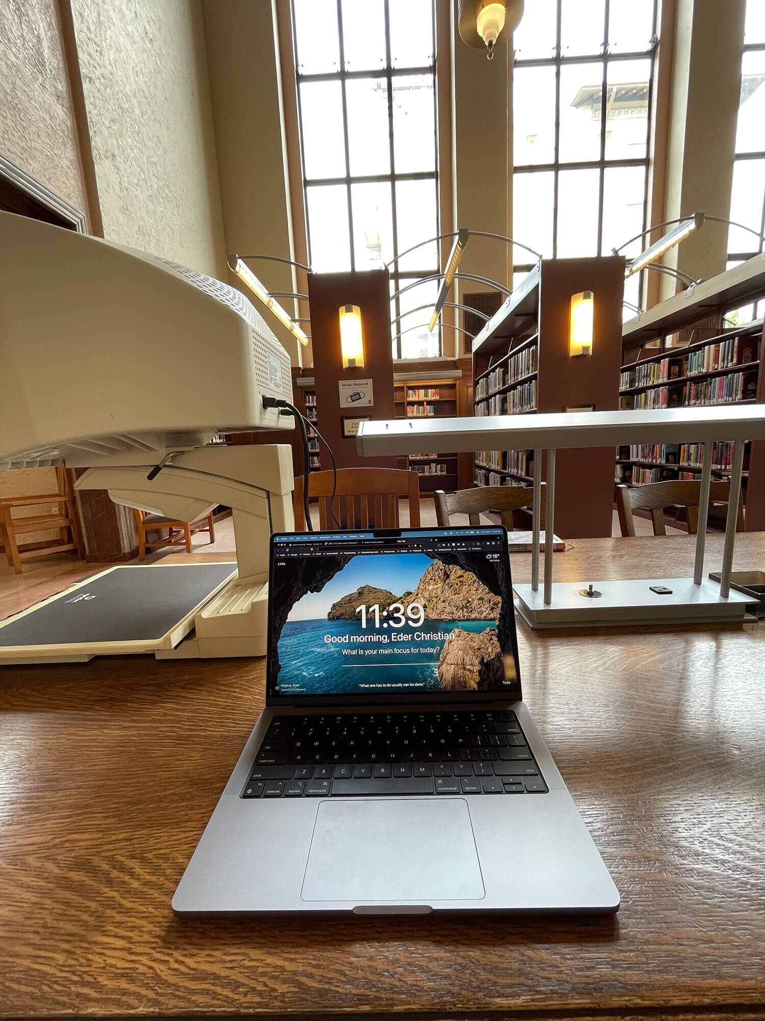 A MacBook Pro. Public Library in Berkeley, California